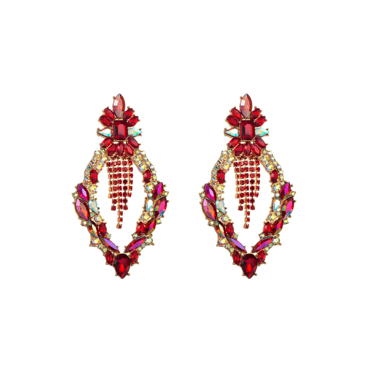 Elegant Luxurious Tassel Rhombus Alloy Plating Inlay Rhinestones Glass Gold Plated Women's Drop Earrings