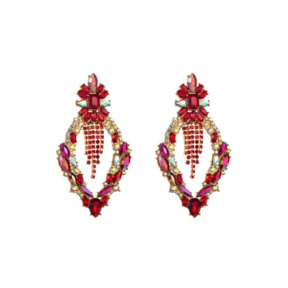 Elegant Luxurious Tassel Rhombus Alloy Plating Inlay Rhinestones Glass Gold Plated Women's Drop Earrings