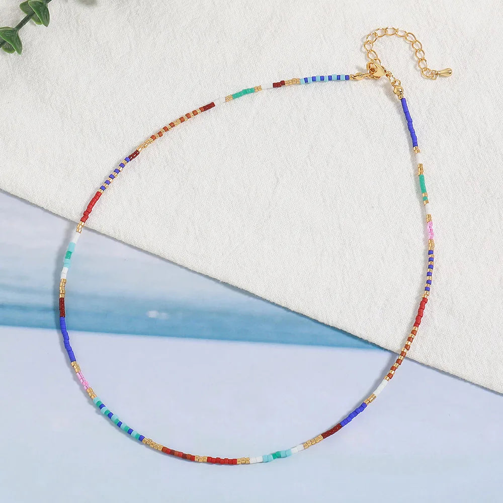 Elegant Luxurious Vacation Round 18K Gold Plated Natural Stone Seed Bead Titanium Steel Wholesale Necklace