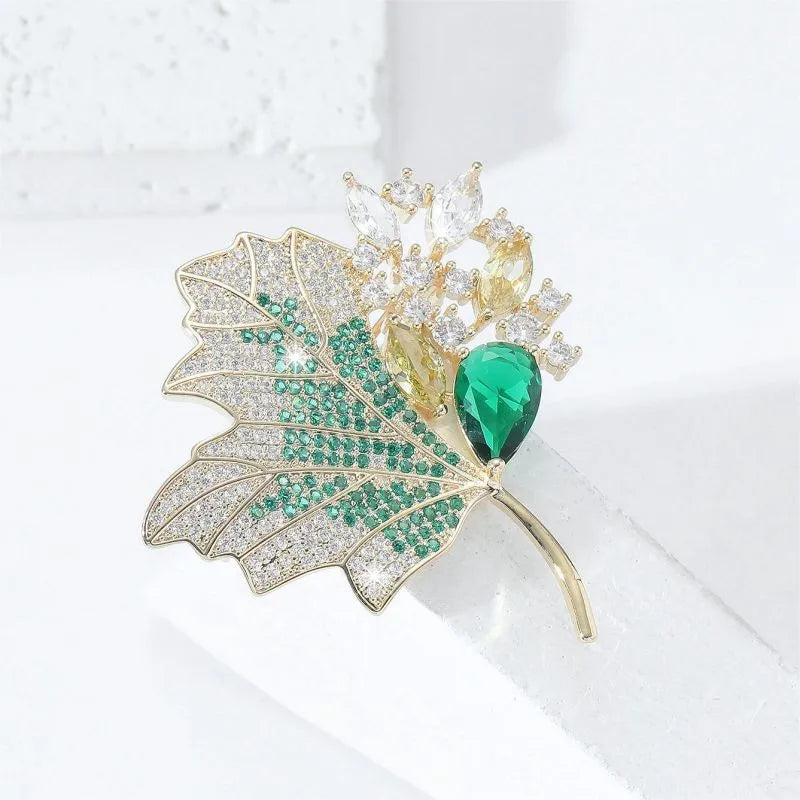 Elegant Maple Leaf Copper Plating Zircon Unisex Brooches