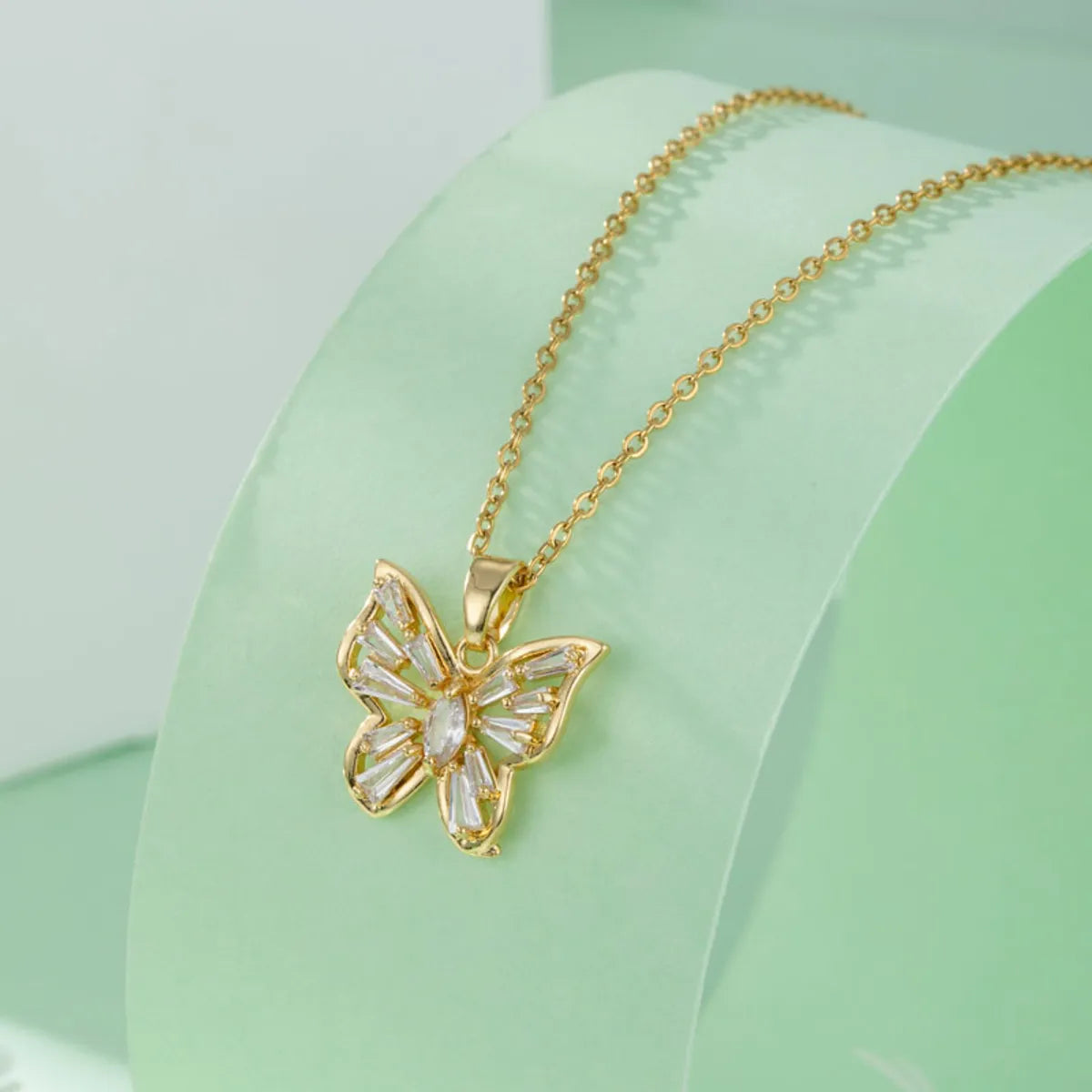 Elegant Maple Leaf Eye Butterfly Stainless Steel Titanium Steel Plating Inlay Zircon 18k Gold Plated Gold Plated Pendant Necklace