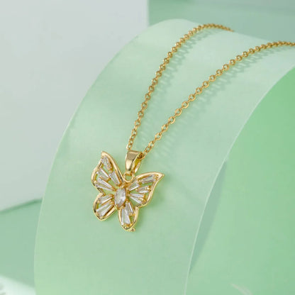 Elegant Maple Leaf Eye Butterfly Stainless Steel Titanium Steel Plating Inlay Zircon 18k Gold Plated Gold Plated Pendant Necklace