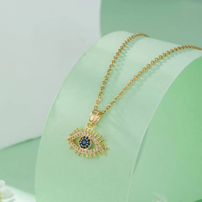 Elegant Maple Leaf Eye Butterfly Stainless Steel Titanium Steel Plating Inlay Zircon 18k Gold Plated Gold Plated Pendant Necklace