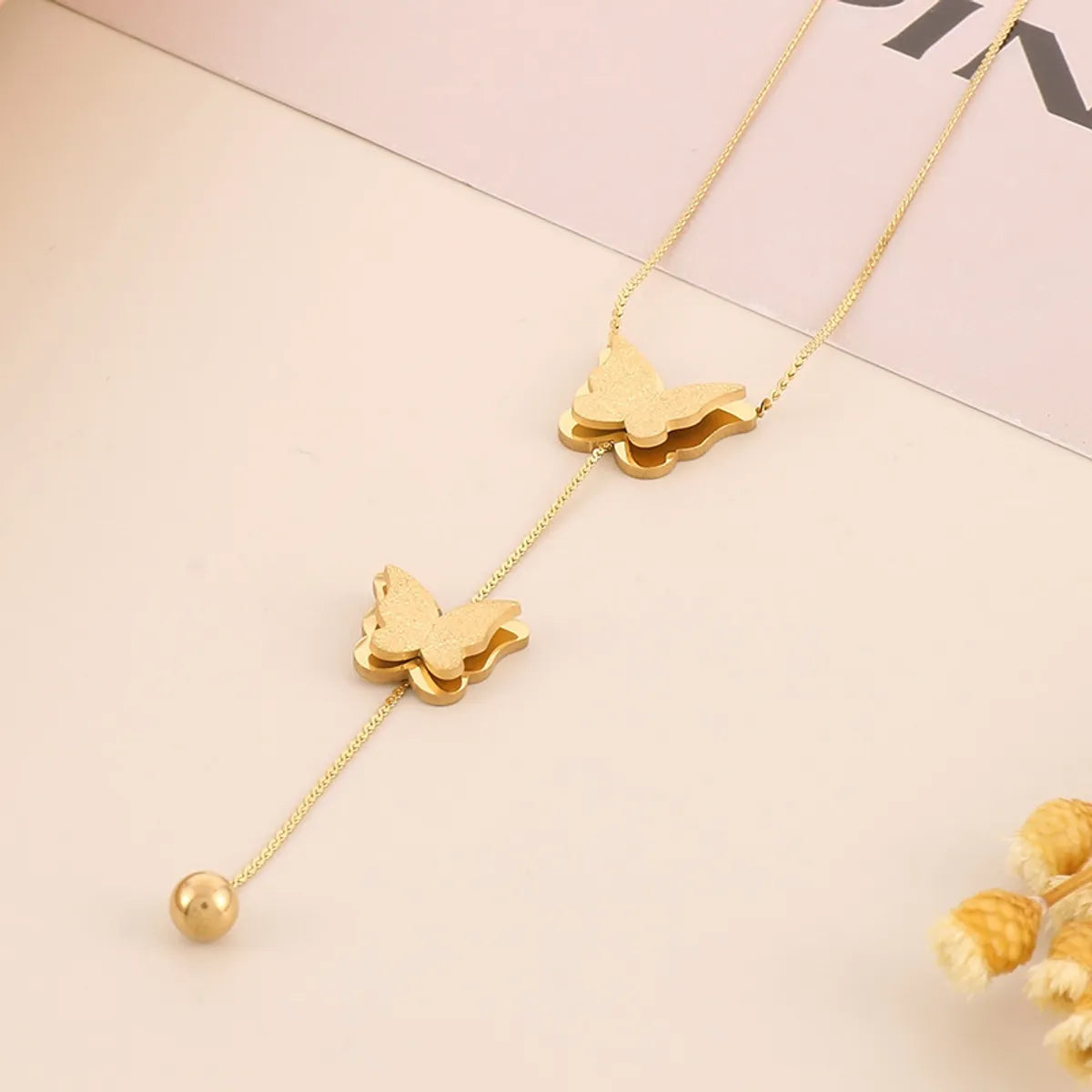 Elegant Modern Style Butterfly Stainless Steel Titanium Steel Plating 18k Gold Plated Pendant Necklace