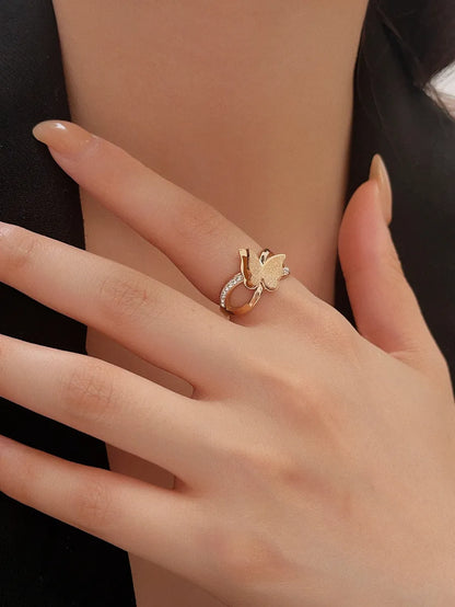 Elegant Modern Style Butterfly Titanium Steel Plating Inlay Zircon Rings