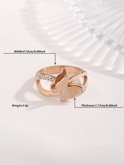 Elegant Modern Style Butterfly Titanium Steel Plating Inlay Zircon Rings