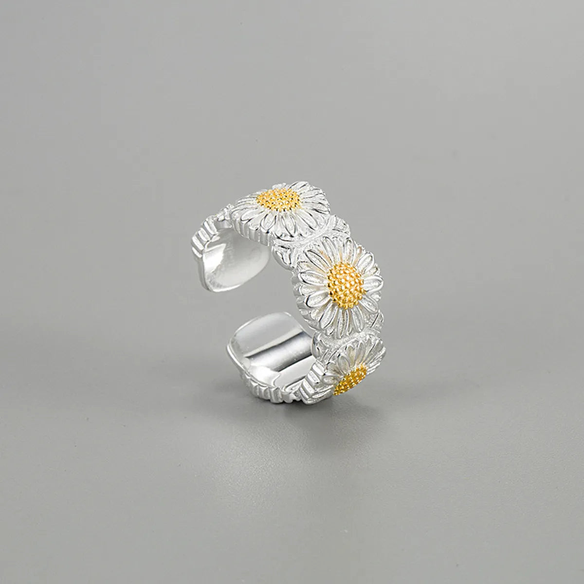 Elegant Modern Style Daisy Sterling Silver Plating Open Rings