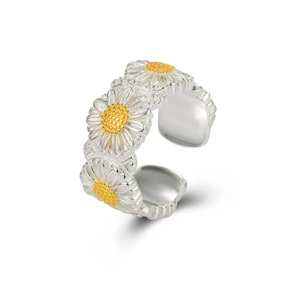 Elegant Modern Style Daisy Sterling Silver Plating Open Rings