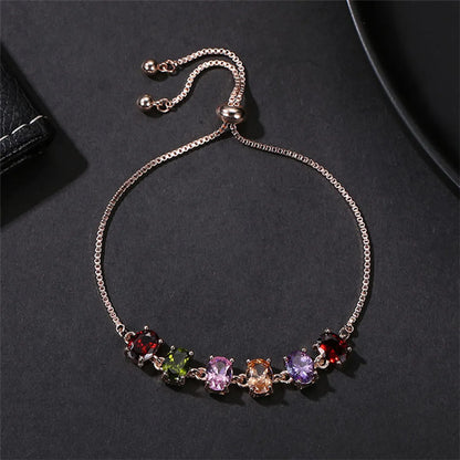 Elegant Modern Style Geometric Round Water Droplets Copper Inlay Zircon Rose Gold Plated Bracelets