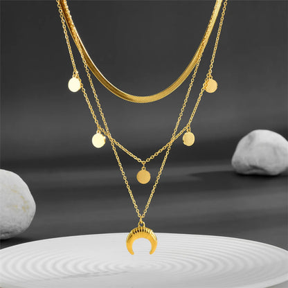 Elegant Modern Style Round Moon Titanium Steel Plating Layered Necklaces