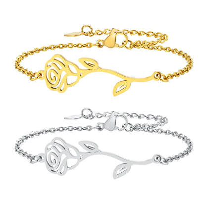 Elegant Modern Style Simple Style Flower Stainless Steel Gold Plated Bracelets In Bulk