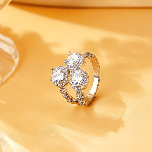 Elegant Modern Style Simple Style Round Copper Plating Inlay Rhinestones Zircon White Gold Plated Rings