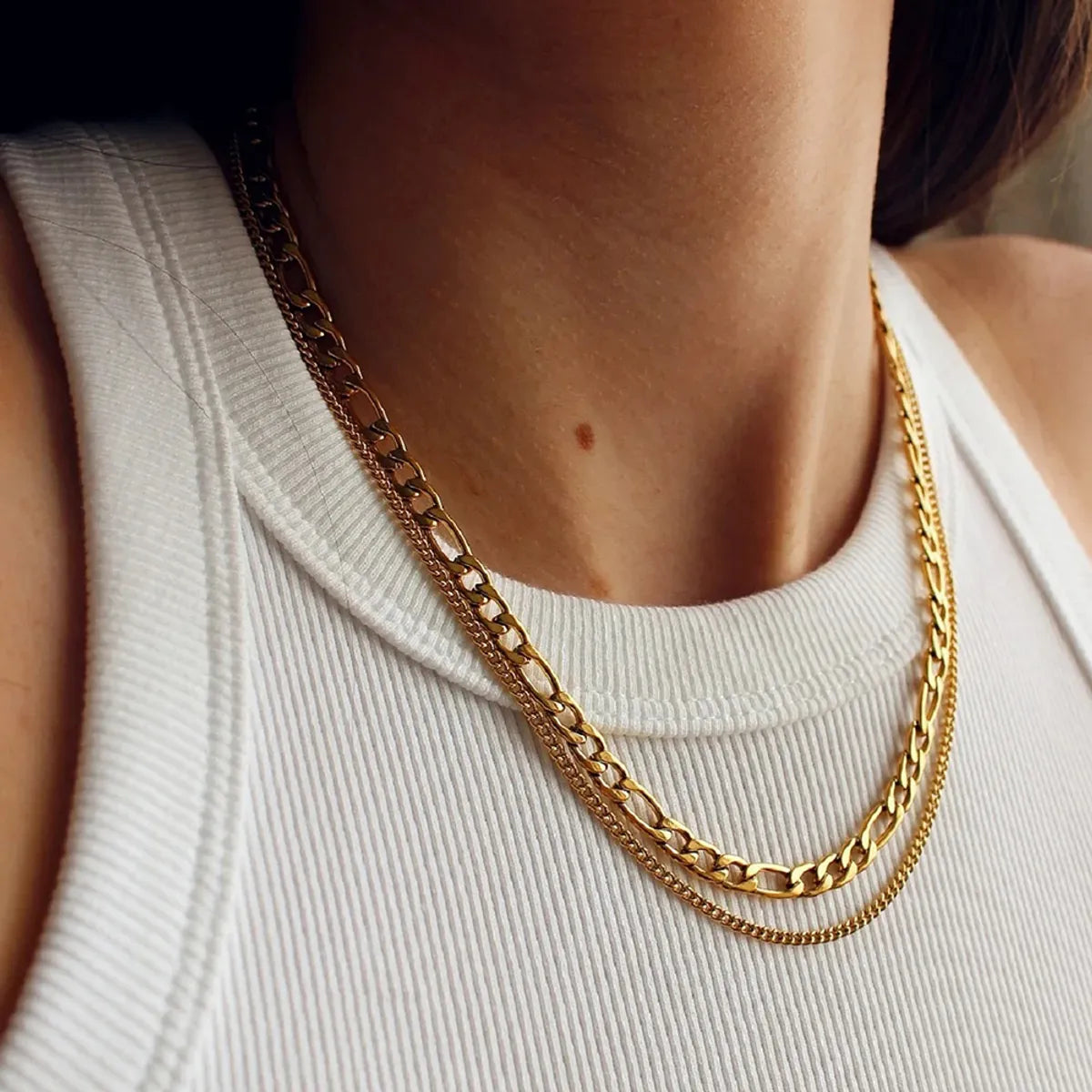 Elegant Modern Style Solid Color Stainless Steel Plating 18k Gold Plated Layered Necklaces