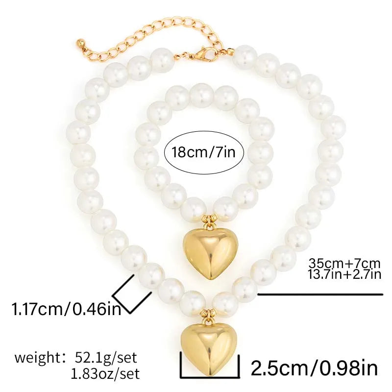 Elegant Nordic Style Baroque Style Heart Shape Imitation Pearl Alloy Wholesale Bracelets Necklace Jewelry Set