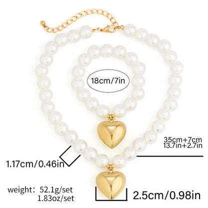 Elegant Nordic Style Baroque Style Heart Shape Imitation Pearl Alloy Wholesale Bracelets Necklace Jewelry Set