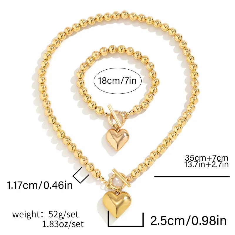 Elegant Nordic Style Baroque Style Heart Shape Imitation Pearl Alloy Wholesale Bracelets Necklace Jewelry Set