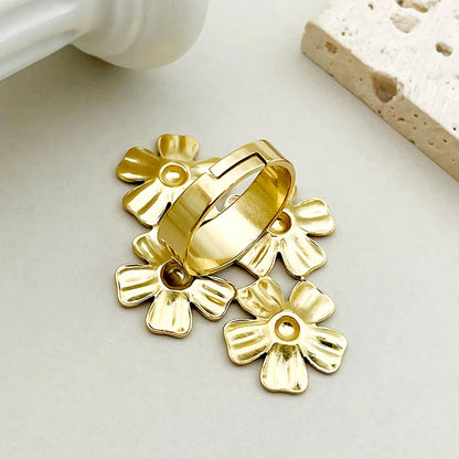 Elegant Novelty Pastoral Flower Stainless Steel Polishing Plating Gold Plated Open Rings