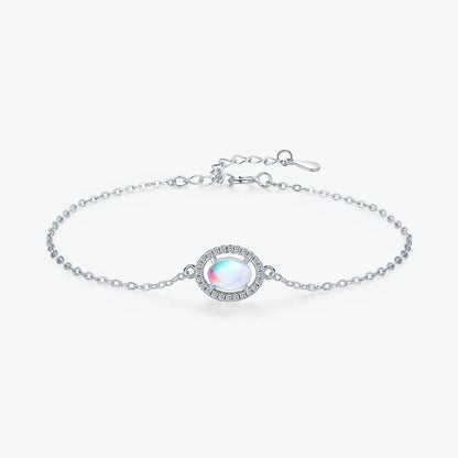 Elegant Oval Sterling Silver Plating Inlay Moonstone Zircon Rhodium Plated Bracelets