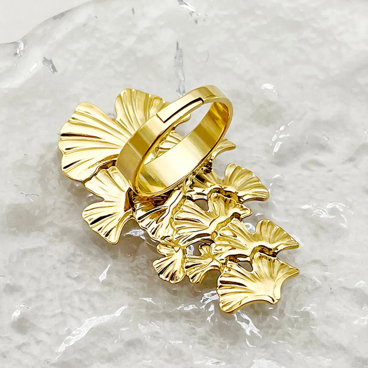 Elegant Pastoral Ginkgo Leaf Stainless Steel Polishing Plating Gold Plated Open Rings