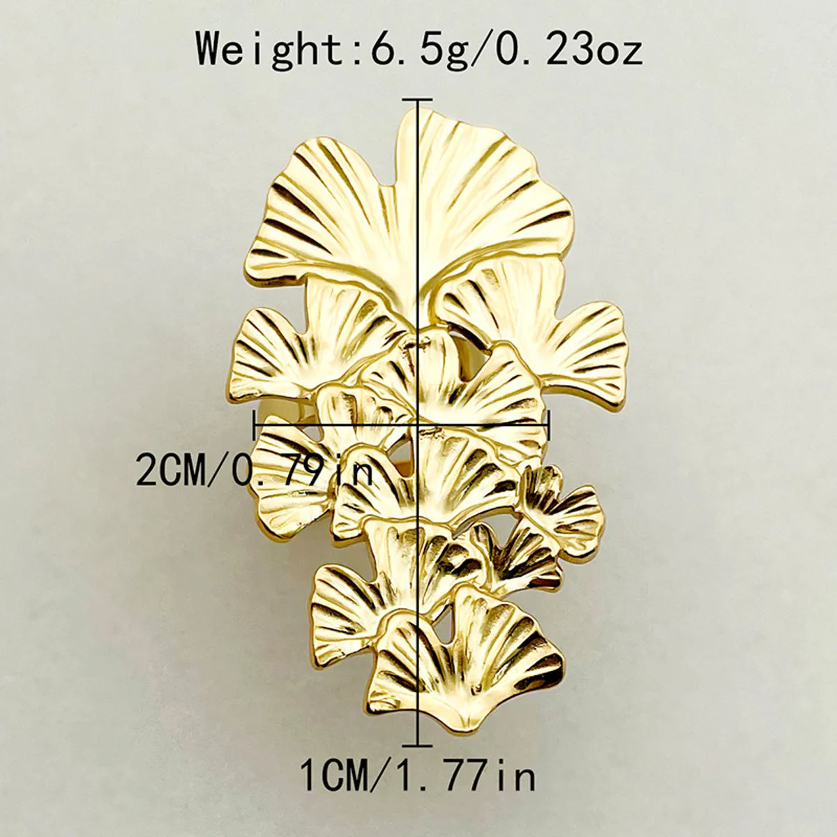 Elegant Pastoral Ginkgo Leaf Stainless Steel Polishing Plating Gold Plated Open Rings