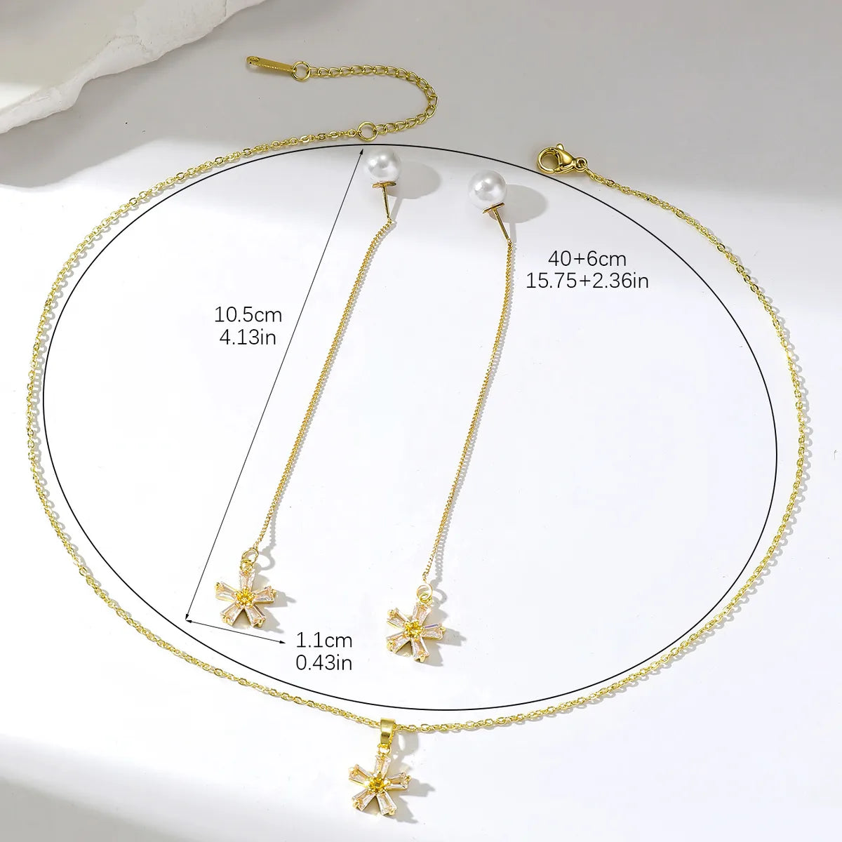 Elegant Petal Copper Plating Inlay Zircon Gold Plated Earrings Necklace