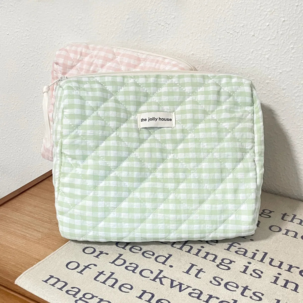 Elegant Plaid Cotton Square Makeup Bags