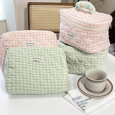 Elegant Plaid Cotton Square Makeup Bags