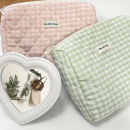 Elegant Plaid Cotton Square Makeup Bags