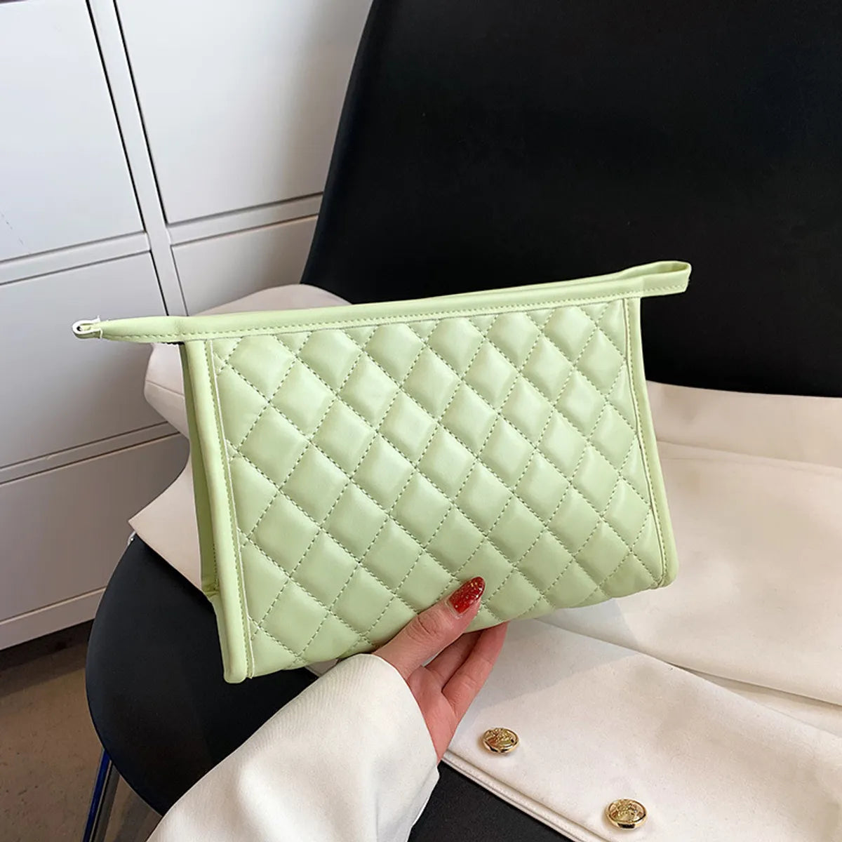 Elegant Plaid Solid Color Pu Leather Square Makeup Bags