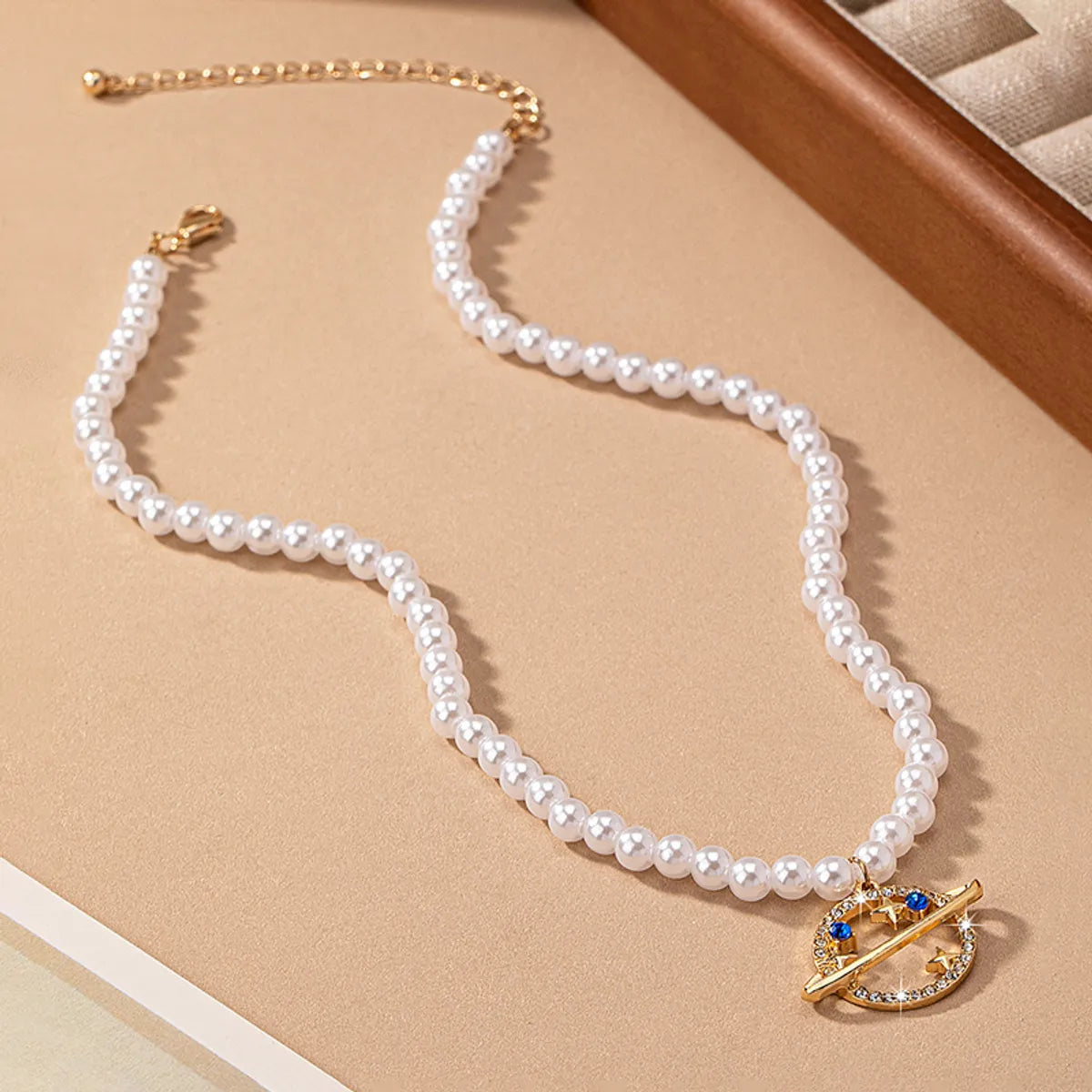 Elegant Planet Imitation Pearl Alloy Beaded Plating Inlay Glass 14k Gold Plated Women's Pendant Necklace