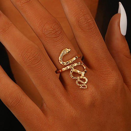 Elegant Queen Classic Style Snake 304 Stainless Steel 18K Gold Plated Open Rings In Bulk