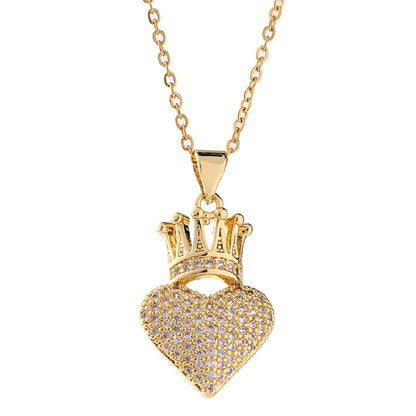 Elegant Queen Heart Shape Crown 201 Stainless Steel Steel Plating Inlay Zircon Women'S Pendant Necklace