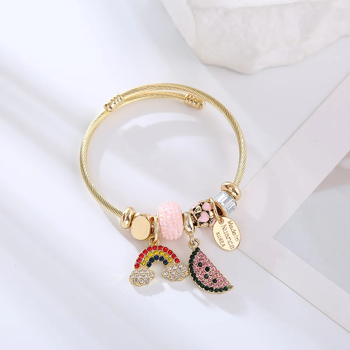 Elegant Rainbow Alloy Beaded Rhinestones Gold Plated Women's Bangle