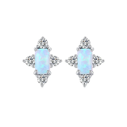 Elegant Rectangle Sterling Silver Plating Inlay Opal Zircon Rhodium Plated Women'S Rings Earrings