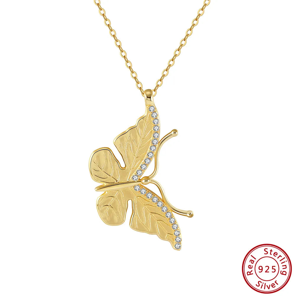 Elegant Retro Butterfly Sterling Silver Pendant Necklace In Bulk