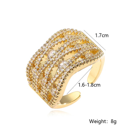 Elegant Retro Classic Style Geometric Copper Plating Inlay Zircon 18k Gold Plated Open Rings