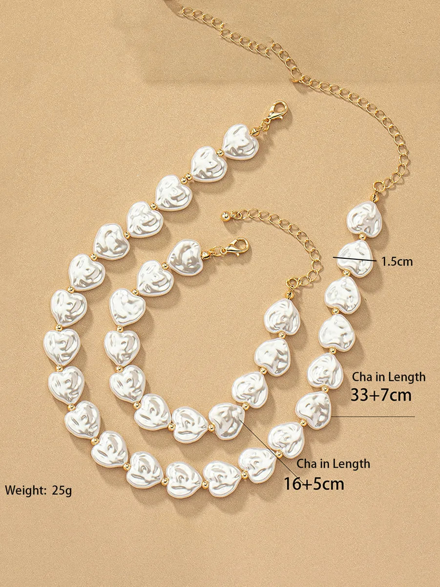 Elegant Retro Commute Heart Shape Alloy Baroque Pearls Plating Women's Bracelets Necklace