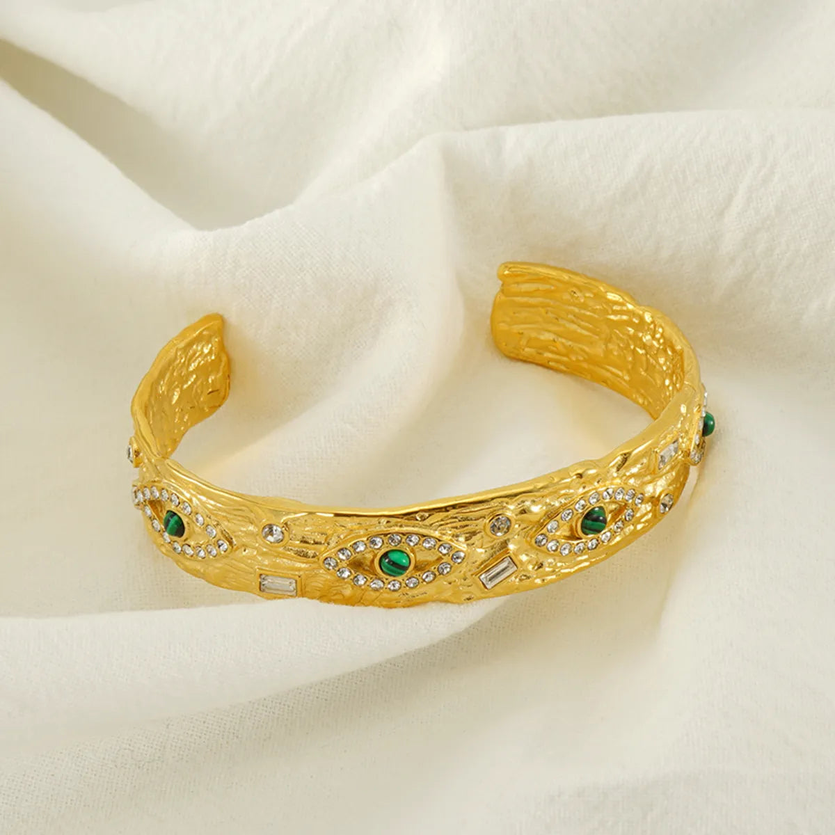 Elegant Retro Eye 304 Stainless Steel 18K Gold Plated Natural Stone Zircon Bangle In Bulk