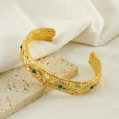 Elegant Retro Eye 304 Stainless Steel 18K Gold Plated Natural Stone Zircon Bangle In Bulk