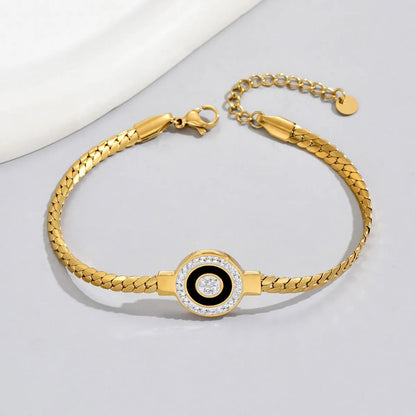 Elegant Retro Fashion Round Stainless Steel Plating Artificial Rhinestones Chain Bracelets 1 Piece