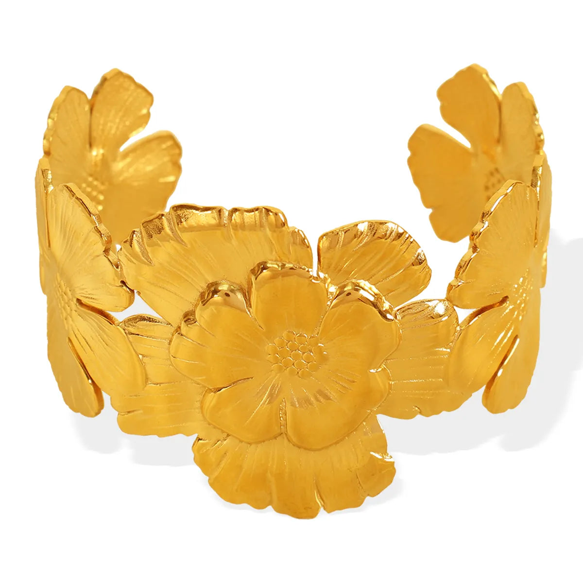 Elegant Retro Flower 304 Stainless Steel 18K Gold Plated Bangle In Bulk