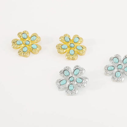 Elegant Retro Flower Alloy Turquoise Inlay Turquoise Women's Ear Studs