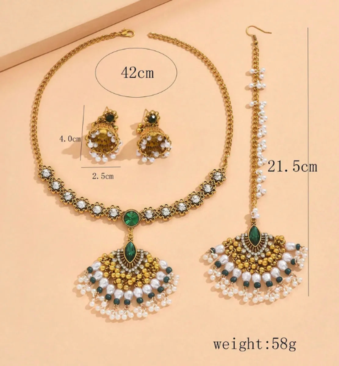 Elegant Retro Geometric Alloy Plating Inlay Rhinestones Women's Hair Chain Earrings Necklace