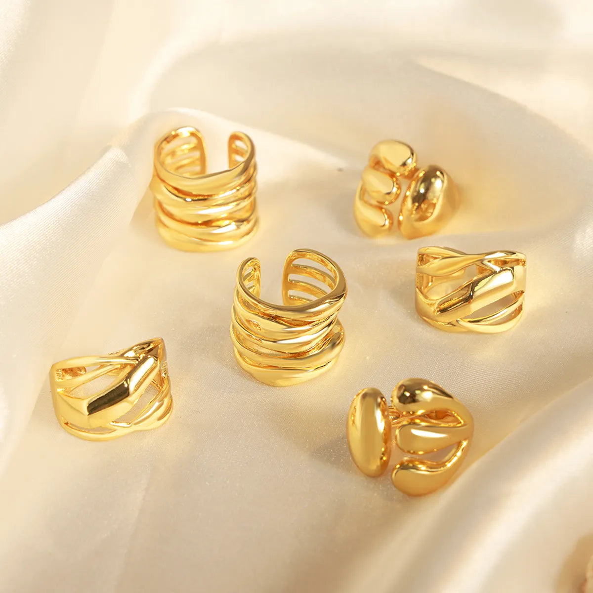 Elegant Retro Geometric Copper Plating 18k Gold Plated Open Rings