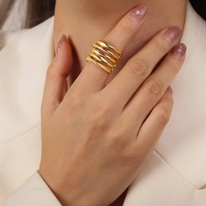 Elegant Retro Geometric Copper Plating 18k Gold Plated Open Rings