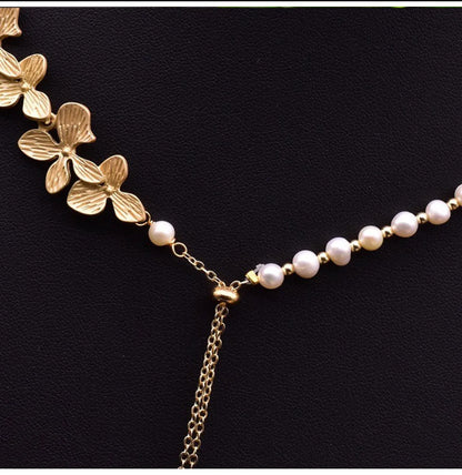 Elegant Retro Geometric Copper Plating Inlay Pearl 18k Gold Plated Sweater Chain