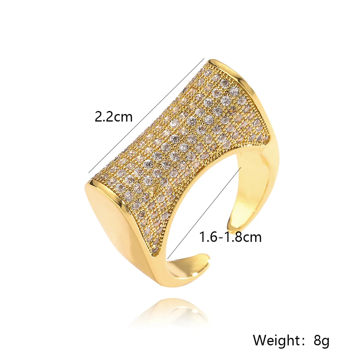 Elegant Retro Geometric Copper Plating Inlay Zircon 18k Gold Plated Open Rings