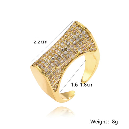 Elegant Retro Geometric Copper Plating Inlay Zircon 18k Gold Plated Open Rings