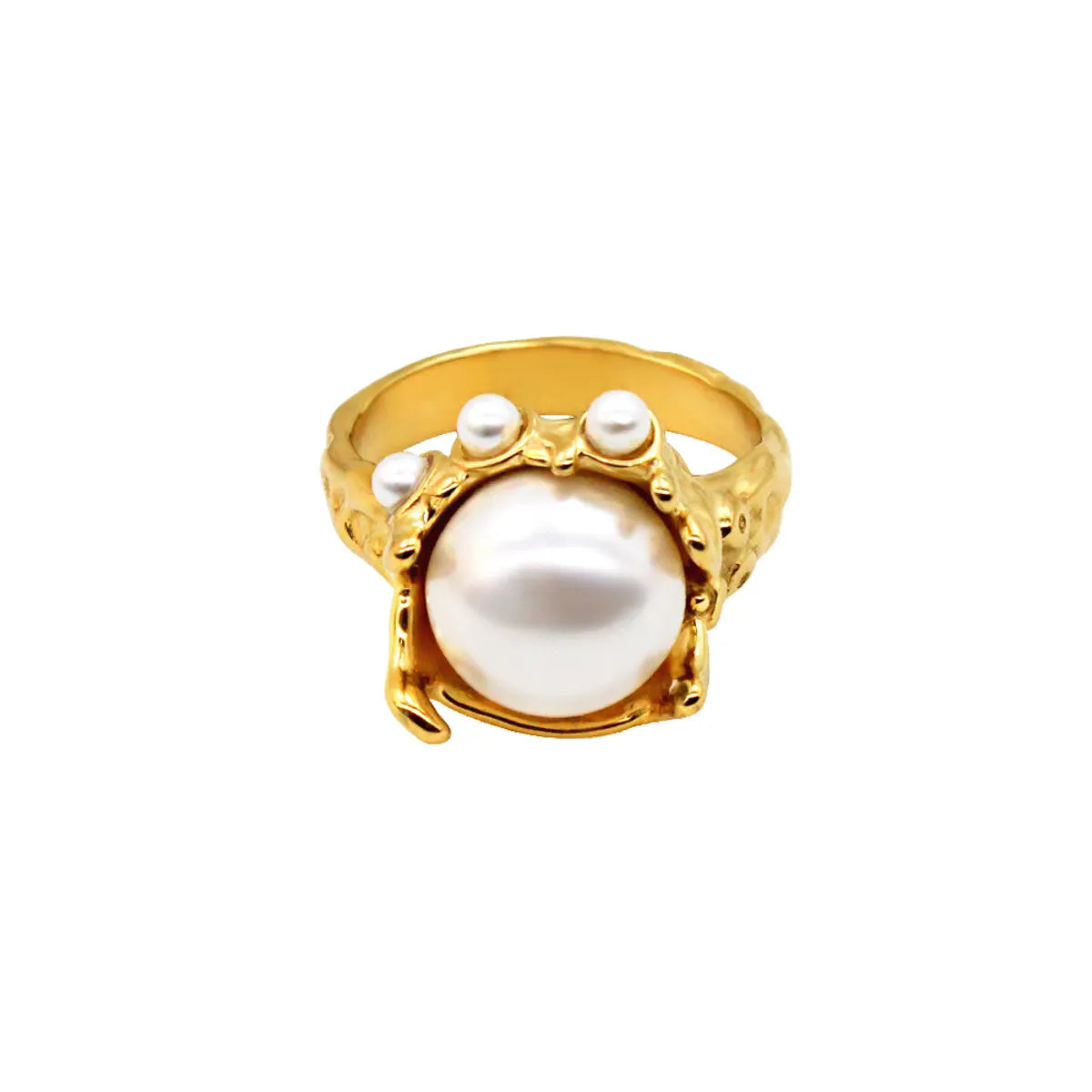 Wholesale Jewelry Elegant Retro Geometric 304 Stainless Steel Glass Pearl 18K Gold Plating In The Furnace Plating Inlay Rings