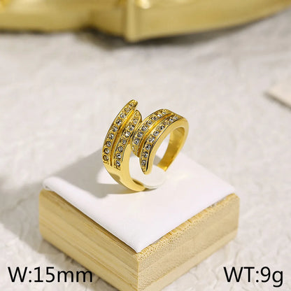 Wholesale Jewelry Elegant Retro Geometric Titanium Steel Artificial Pearls Rhinestones 18K Gold Plated Plating Inlay Rings